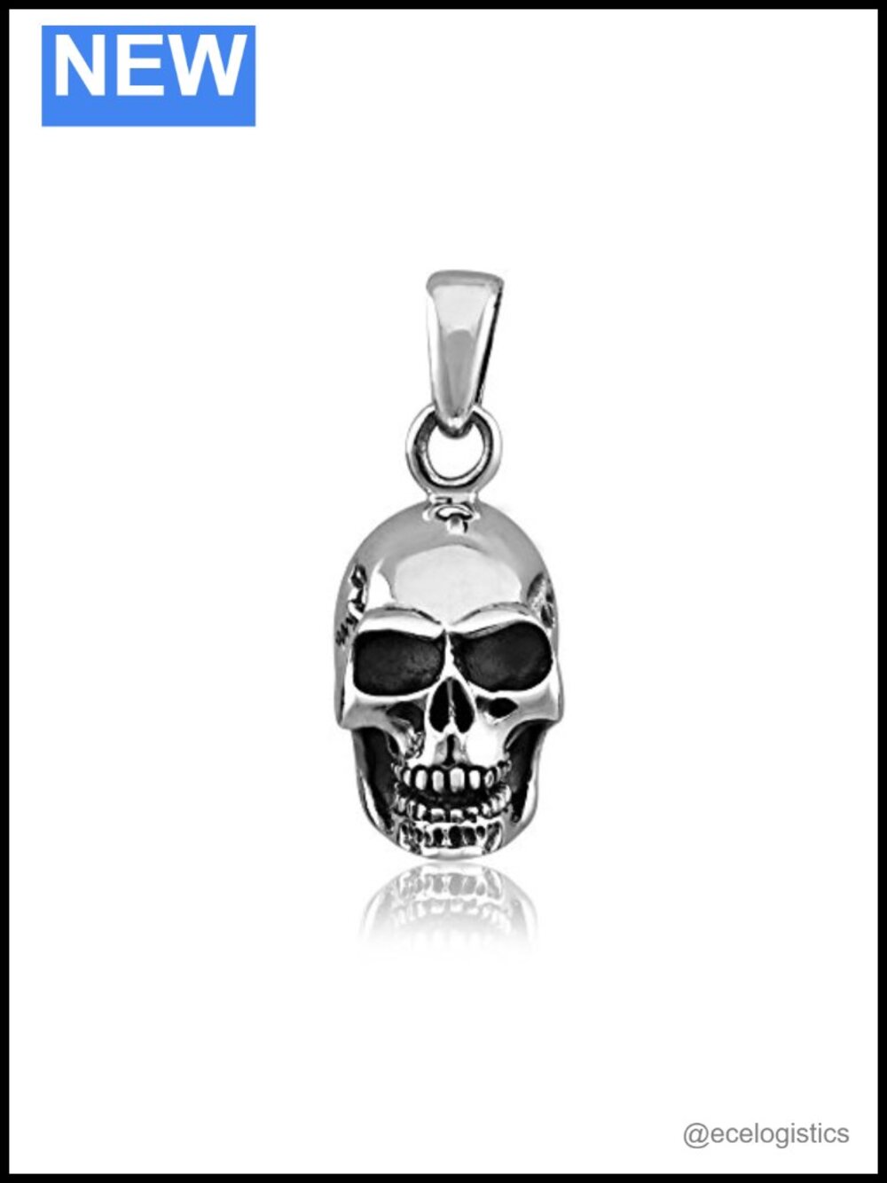 925 Sterling Silver Skull Head Pendant Charm Gothic Necklace